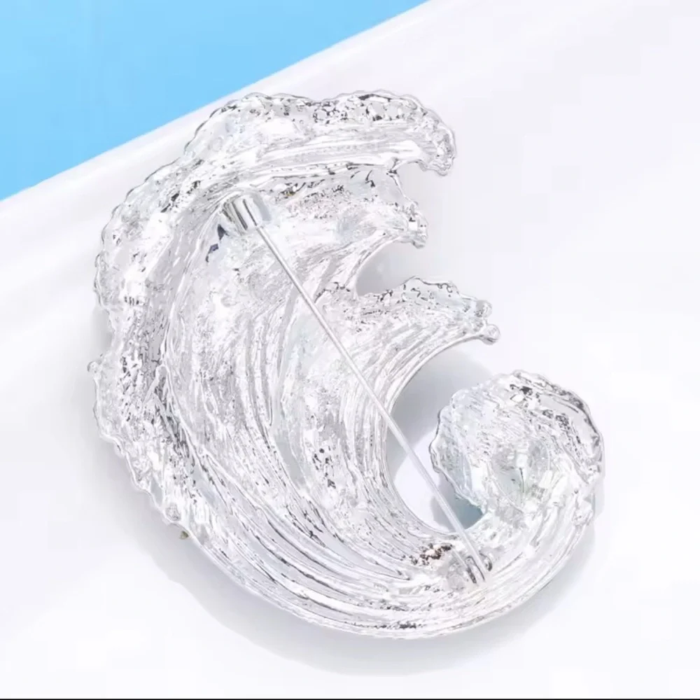 Blue Silver Wave Crystal Brooch - Picture 7 of 7